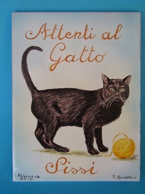 Ceramiche d-Arte di Albisola - Targa con gattino e nomi. 